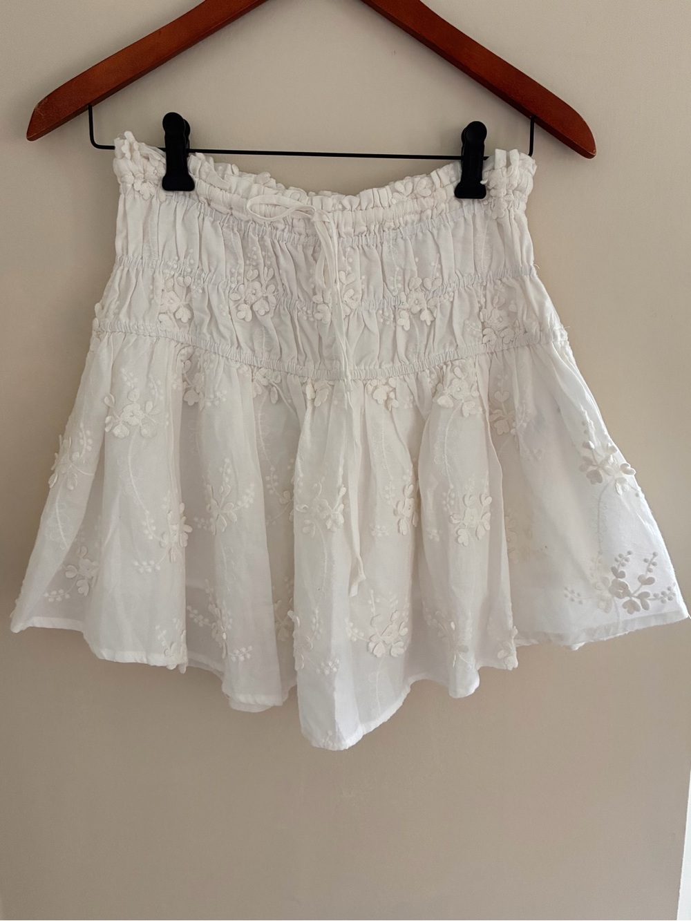 Francescas Cottagecore Garden White Smocked Eyelet Floral Skirt Size M